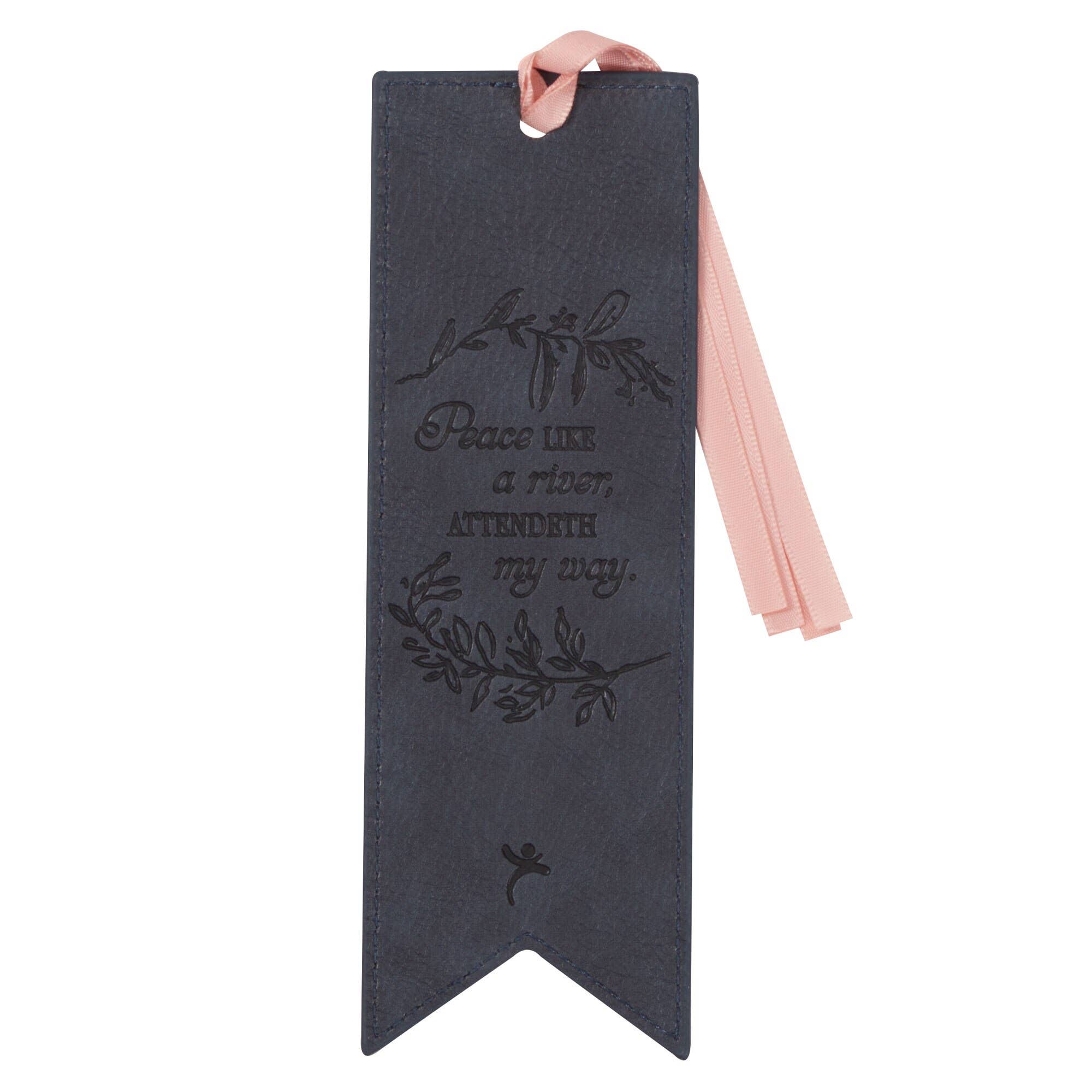 Christian Art Gifts - Wholesale Bookmark - Bookmark Faux Leather Navy/Floral Printed It is Well1