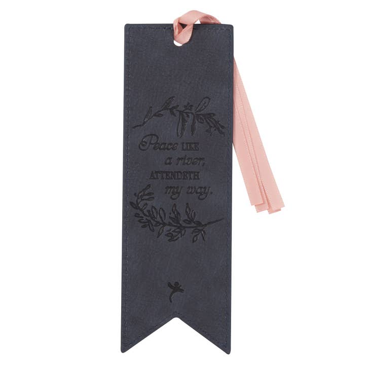 Christian Art Gifts - Wholesale Bookmark - Bookmark Faux Leather Navy/Floral Printed It is Well1