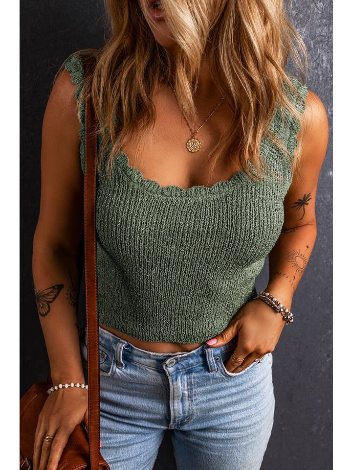 Mist Green U Neck Scallop Trim Sweater Vest for wholesale on Faire