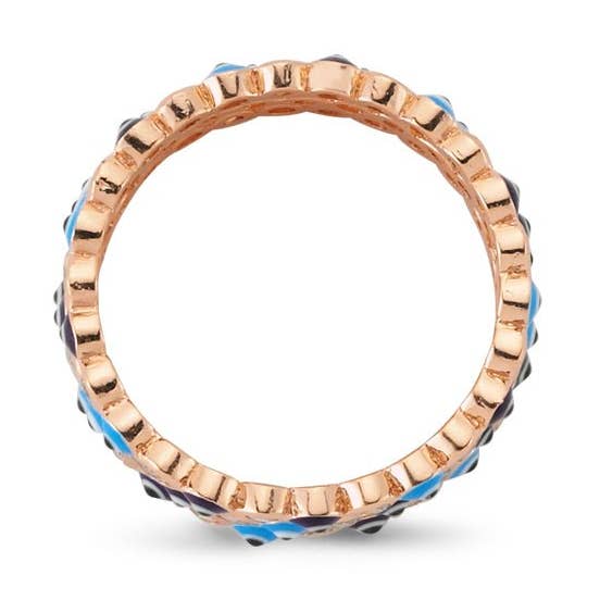 Bague Dainty Evil Eye en or rose, empilable, sertie en argent pour la vente par Amorium