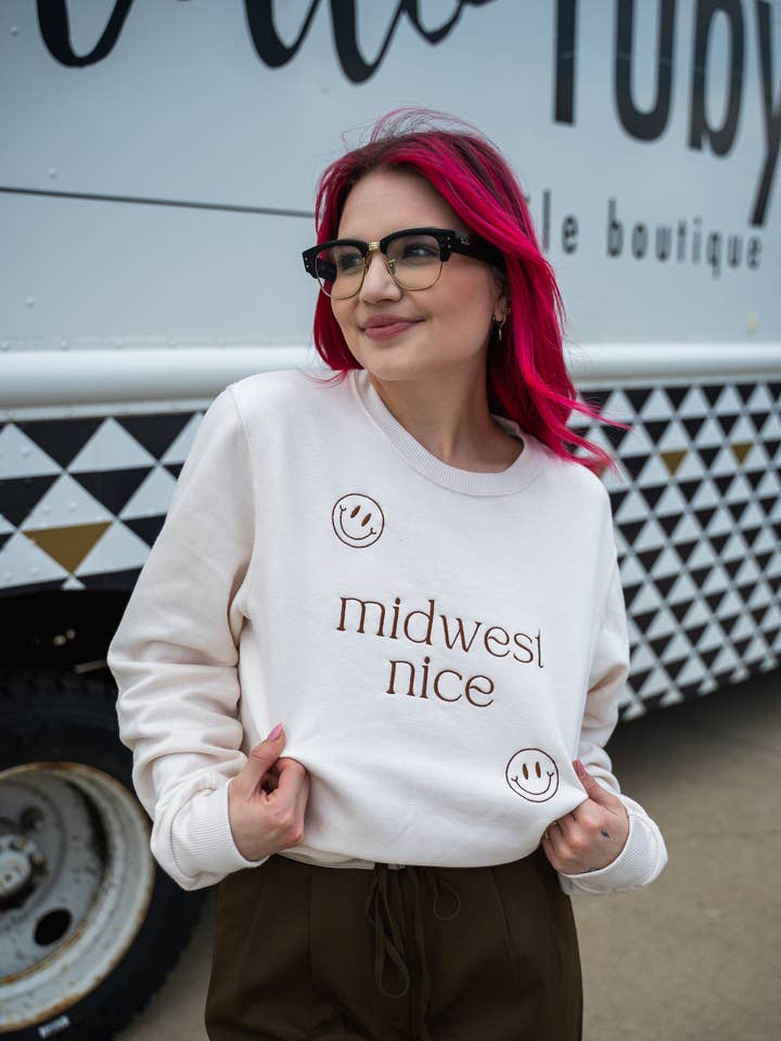 midwest nice :) sweatshirt for wholesale by hello ruby