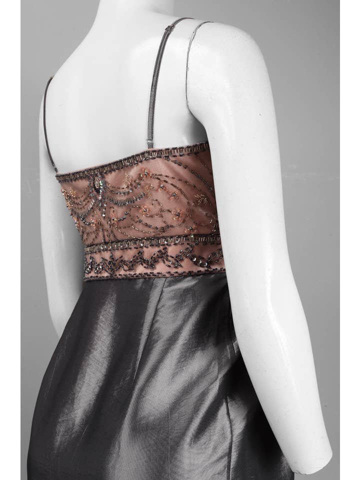 CHARCOAL Sue Wong Beaded Scrolling Pattern Taffeta Dress for wholesale on Faire