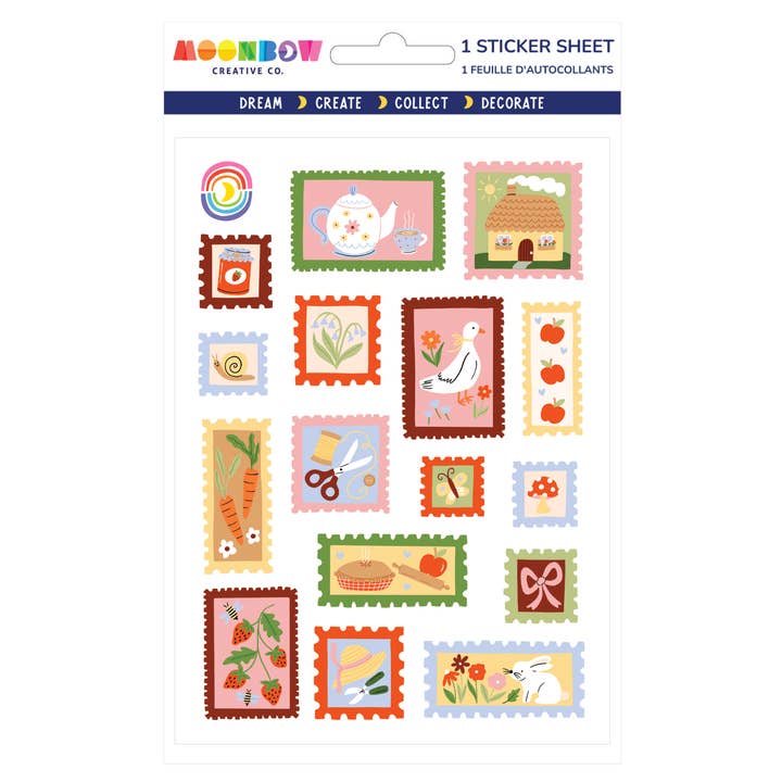 Feuille d'autocollants brillants Cottagecore Stamps pour la vente par Moonbow Creative Co.