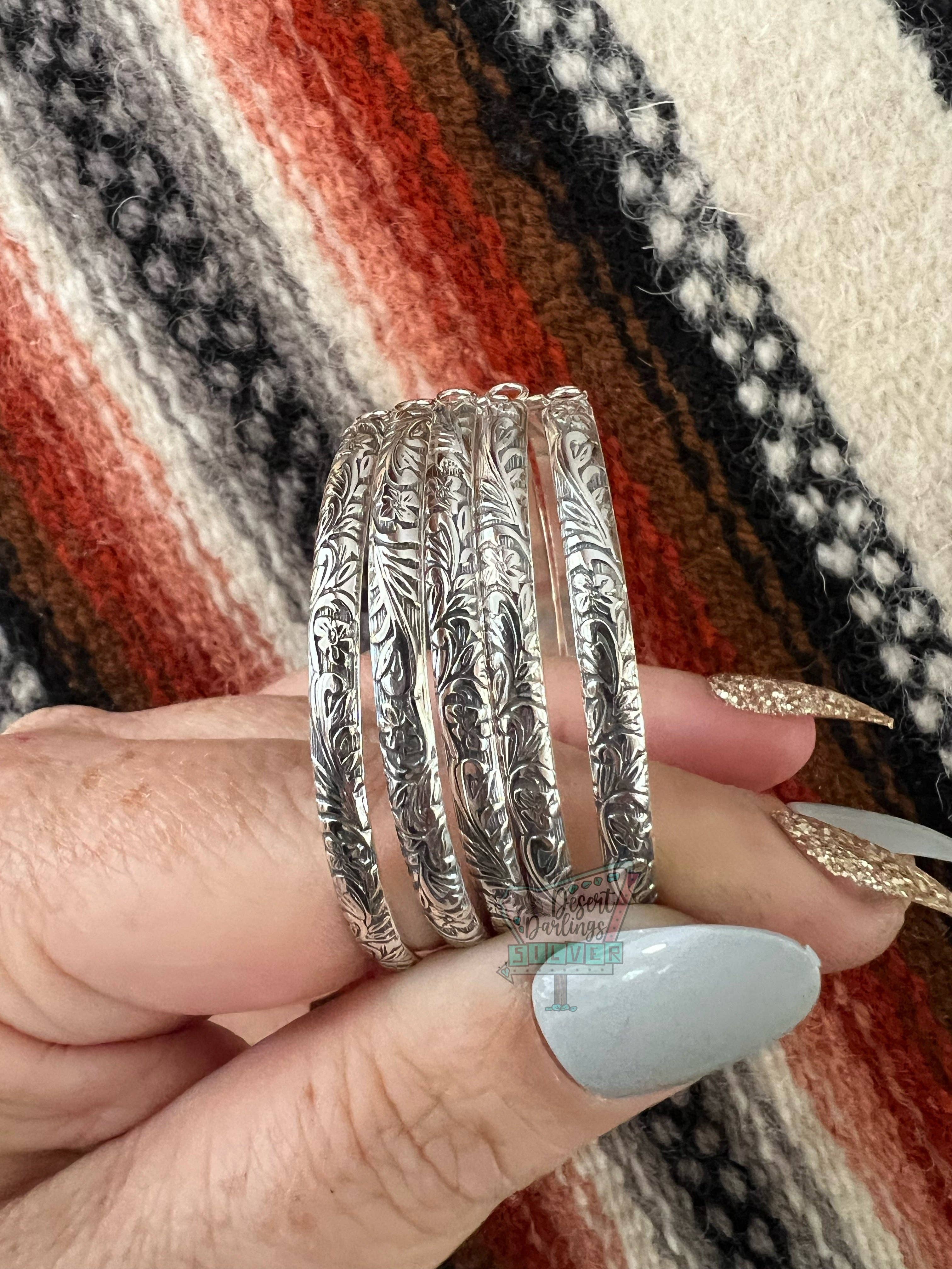 Desert Darlings Silver - Wholesale Bangle Bracelet - Sterling Silver Floral Bangle #221