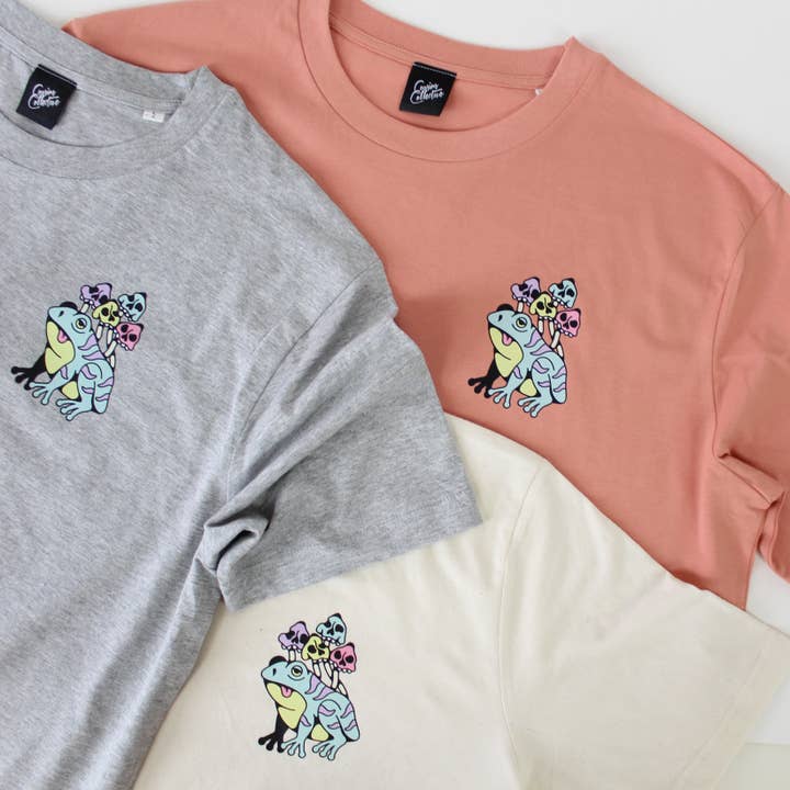 Cousins Collective - Wholesale Screen printed t-shirt – unisex - Mushroom Frog Printed Unisex Relaxed T-shirt - 3 Colours3