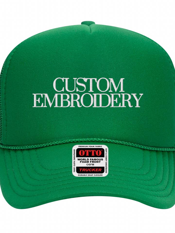 Cappello Trucker in Schiuma Ricamato su Misura per la vendita all'ingrosso da parte di Morgan Mills Designs