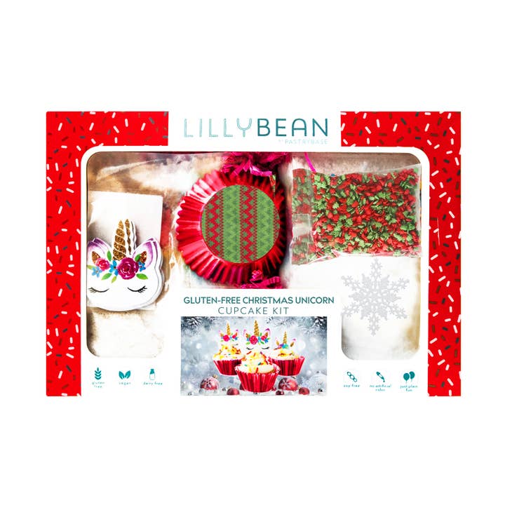 Christmas Unicorn Cupcake Kit (Vegan & Gluten-Free) for wholesale by LillyBean Baking