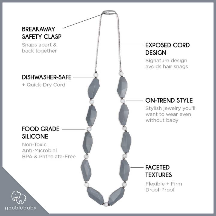Goobie Baby - Wholesale Teething Necklace - Baby - Naomi Teething Necklace - Gray/Marble