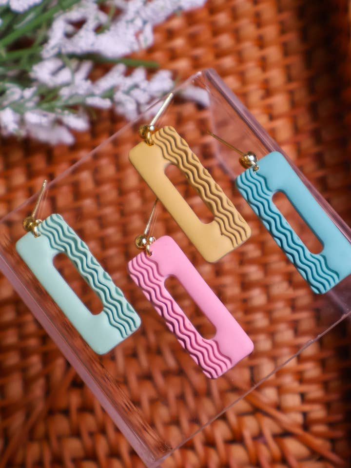 Ziggy | Rectangle Squiggle Earrings for wholesale by Ivy Lane Clay Co.