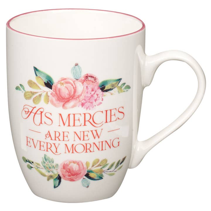 Christian Art Gifts - Wholesale Coffee Mug - Mug Pink Floral Mercies are New Lam. 3:22-23