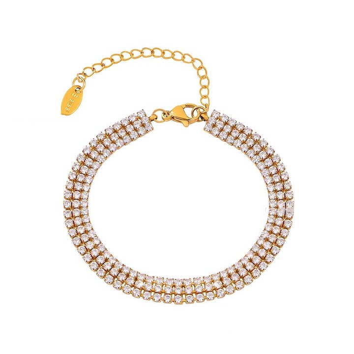 Hummer-Verschluss Dreireihiges Kristallarmband in Klar & Gold für den Großhandel von White Leaf