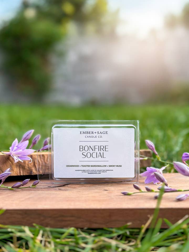 Bonfire Social Hand-Poured Soy Coconut Wax Melt for wholesale by Ember + Sage Candle Co