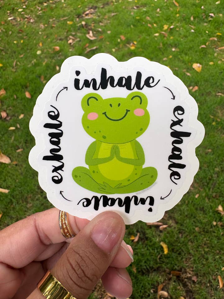 Zen Frog vinyl sticker for wholesale by Sacred Paintbrush Arts