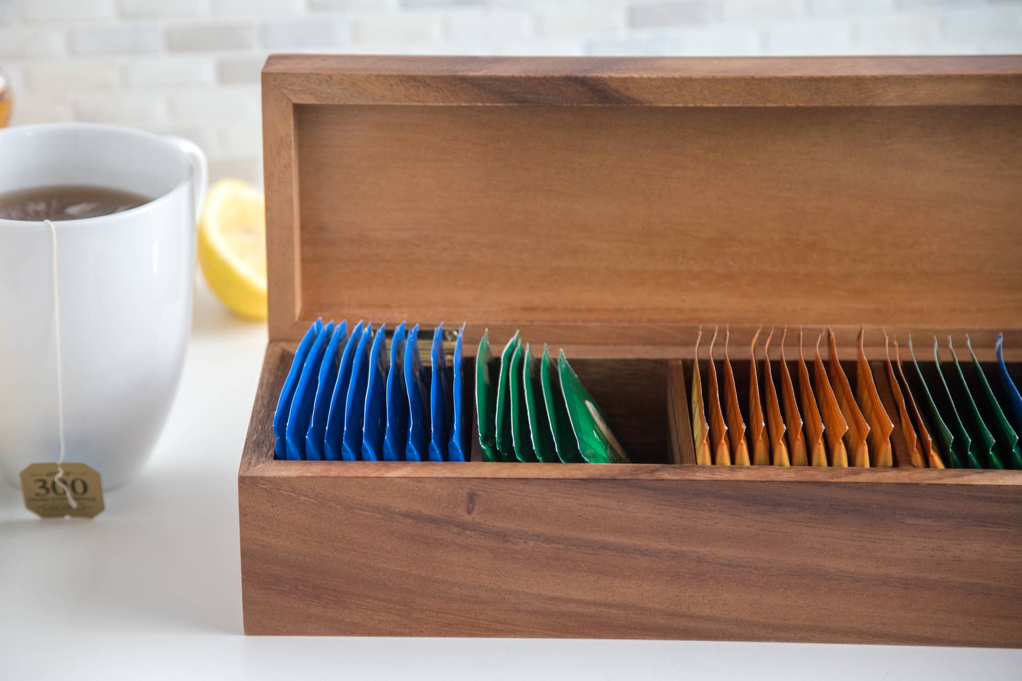 Fox Run Brands - Wholesale Kitchen Storage/Organizer - Ironwood Townhouse Tea Box, Acacia, 14.25" x 4" x 3.5"3