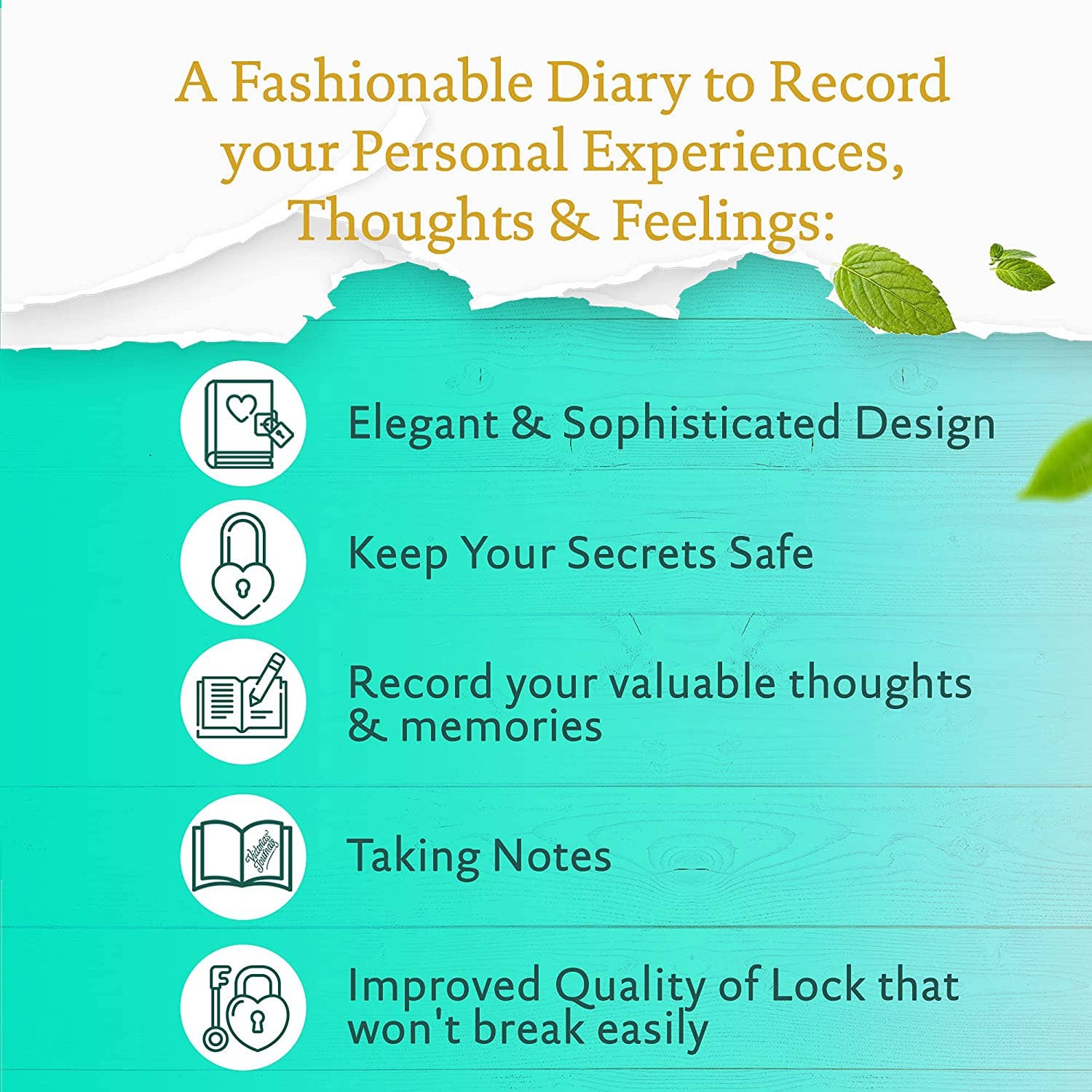 Victoria's Journals - Vendita all'ingrosso Diario/Agenda - Bambini - Diario con lucchetto a forma di cuore per ragazze con chiave, copertina vegana (menta)6