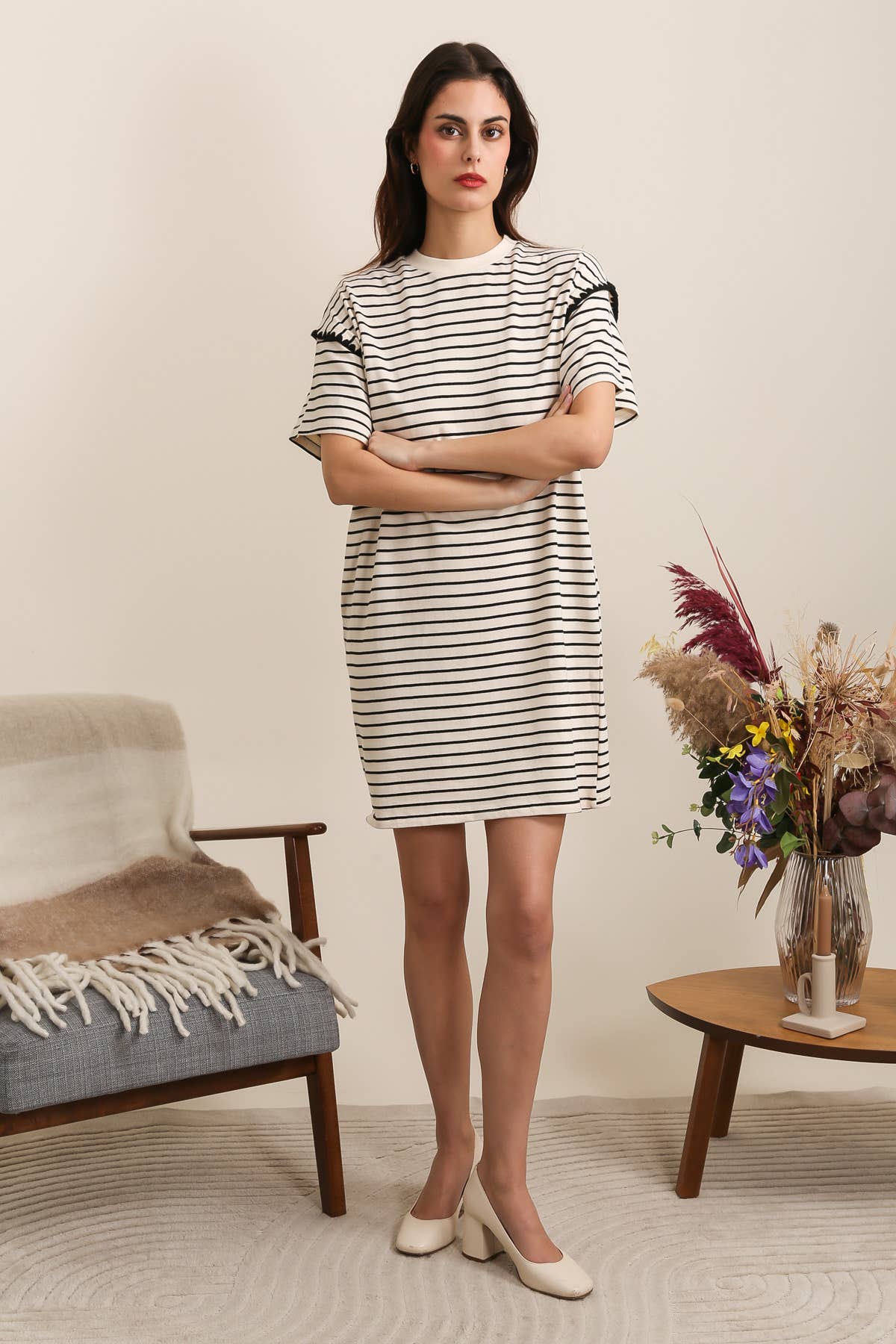 Schwarz 31898 GESTREIFTES KLEID für den Großhandel auf Faire