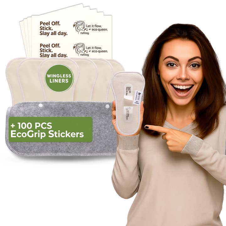 Wingless Camel Toe Panty Liners with Adhesive Sticker (Small, 7-Pack) - Natural Unbleached for wholesale by natissy