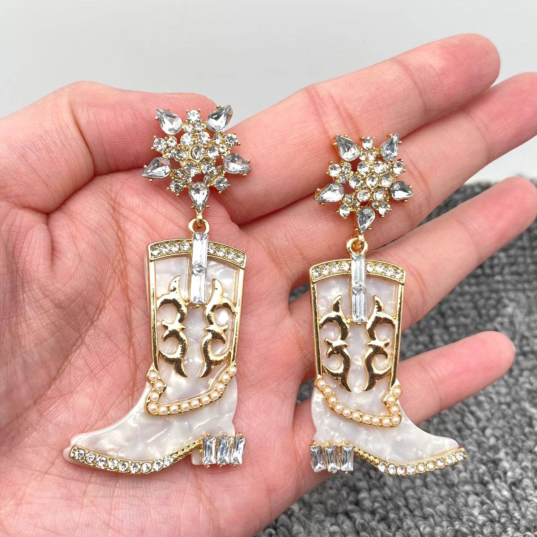 Mio Queena - Vendita all'ingrosso Orecchini pendenti - Orecchini a bottone a stivale western con strass incastonati6