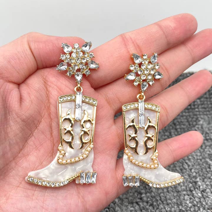 Mio Queena - Vendita all'ingrosso Orecchini pendenti - Orecchini a bottone a stivale western con strass incastonati6