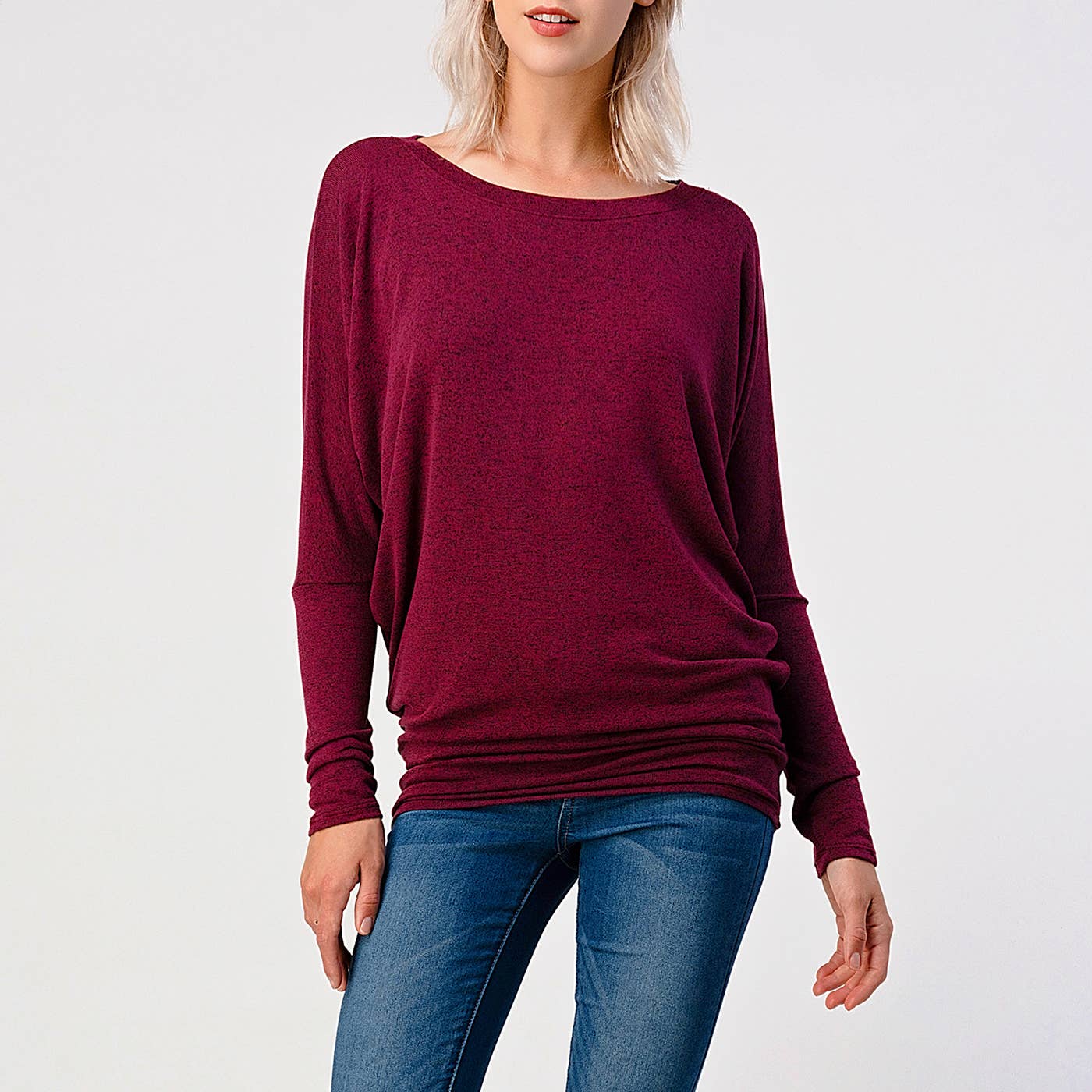 Heimious - Vente Haut en maille – femme - Haut en tricot Hacci à manches longues et col rond à manches Dolman, 270148