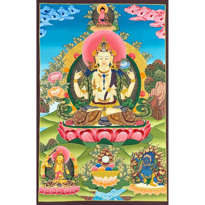 Thangka de Chenrezig pour la vente par Art Of Tibet