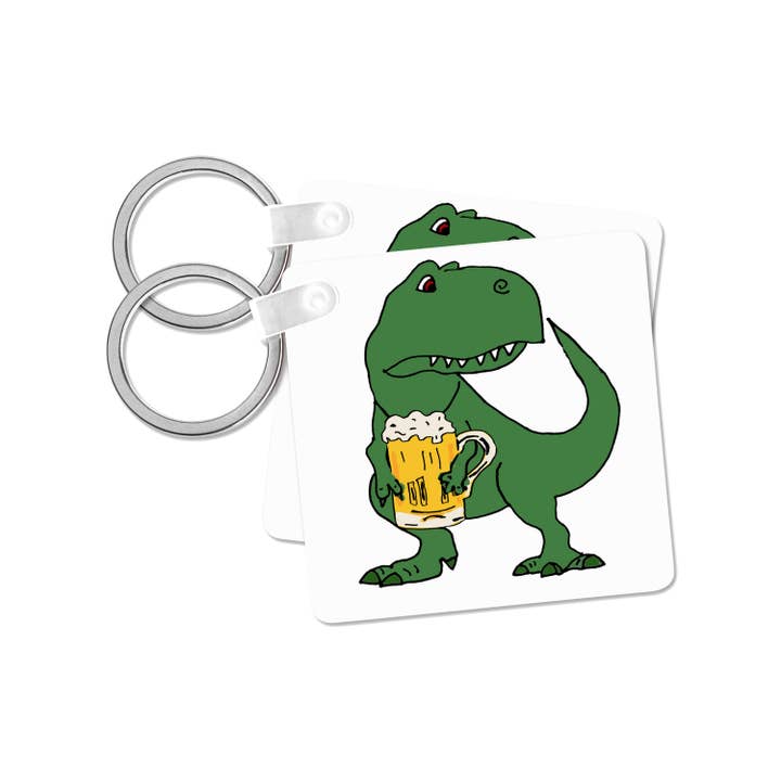 3dRose - Wholesale Keychain – Unisex - 3dRose, Funny Cool T-rex Dinosaur drinking Beer Cartoon, Key Chain7