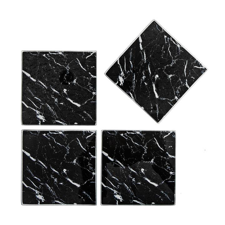 4 Stück quadratische Glasuntersetzer aus schwarzem Marmor für den Großhandel von IH Casa Decor