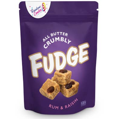 All Butter Rum & Raisin Crumbly Fudge Pouch. for wholesale by Rainbow Candies