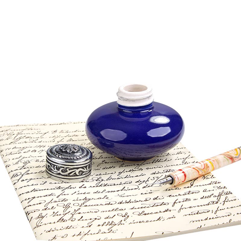 Freund Mayer & Co. - Vendita all'ingrosso Tampone di inchiostro - Calamai in ceramica con tappo a vite in metallo argentato2