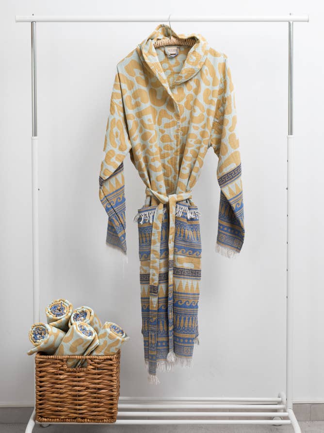 BATHROBE KASTRAKI MINT & MUSTARD & P.BLUE for wholesale by AELIA ANNA