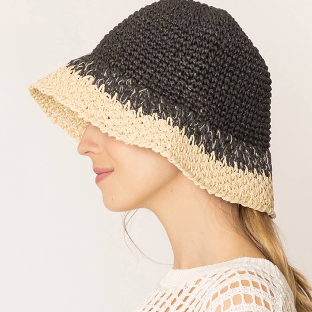 Fashion City - Wholesale Bucket Hat - Women's - Two Tone Color Block Straw Bucket Hat2