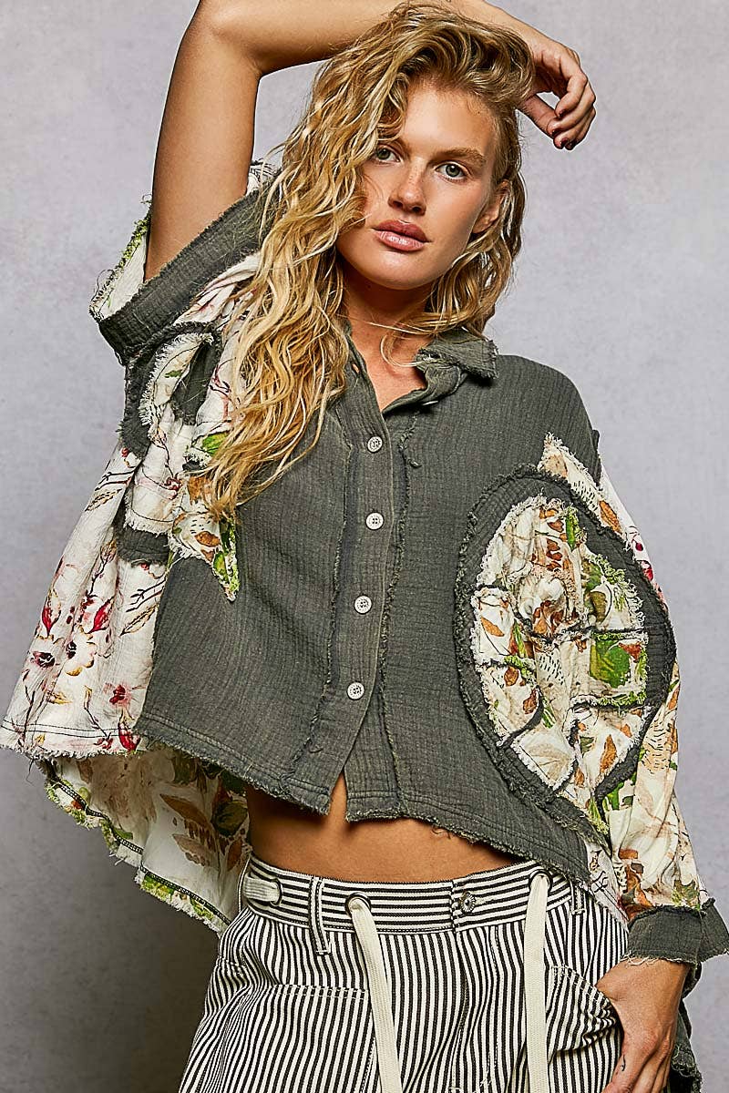 Pol Clothing - Wholesale Button Down Shirt - Women's - 3/4 sleeve roomy fit floral printed shirt top8