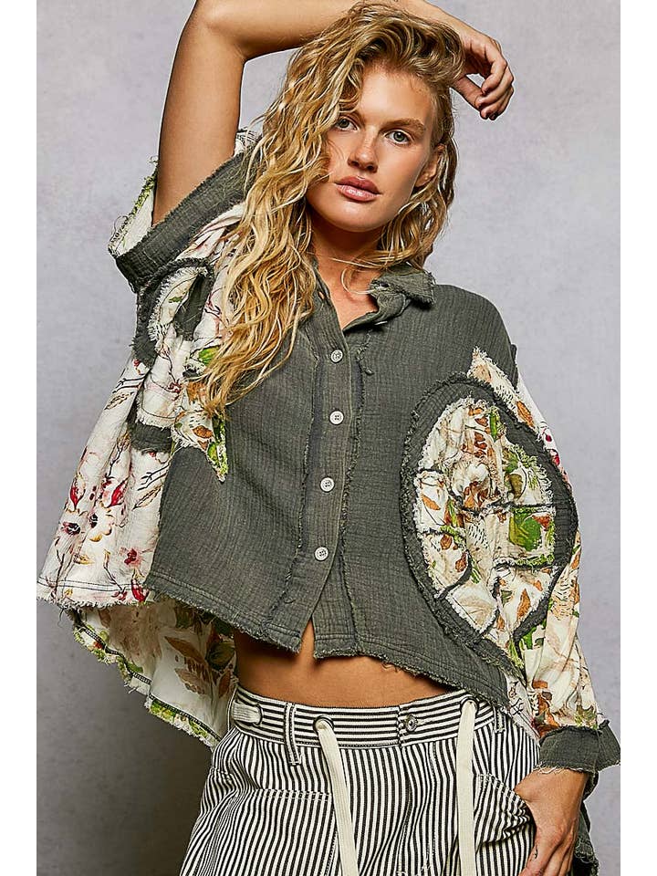 Pol Clothing - Wholesale Button Down Shirt - Women's - 3/4 sleeve roomy fit floral printed shirt top8