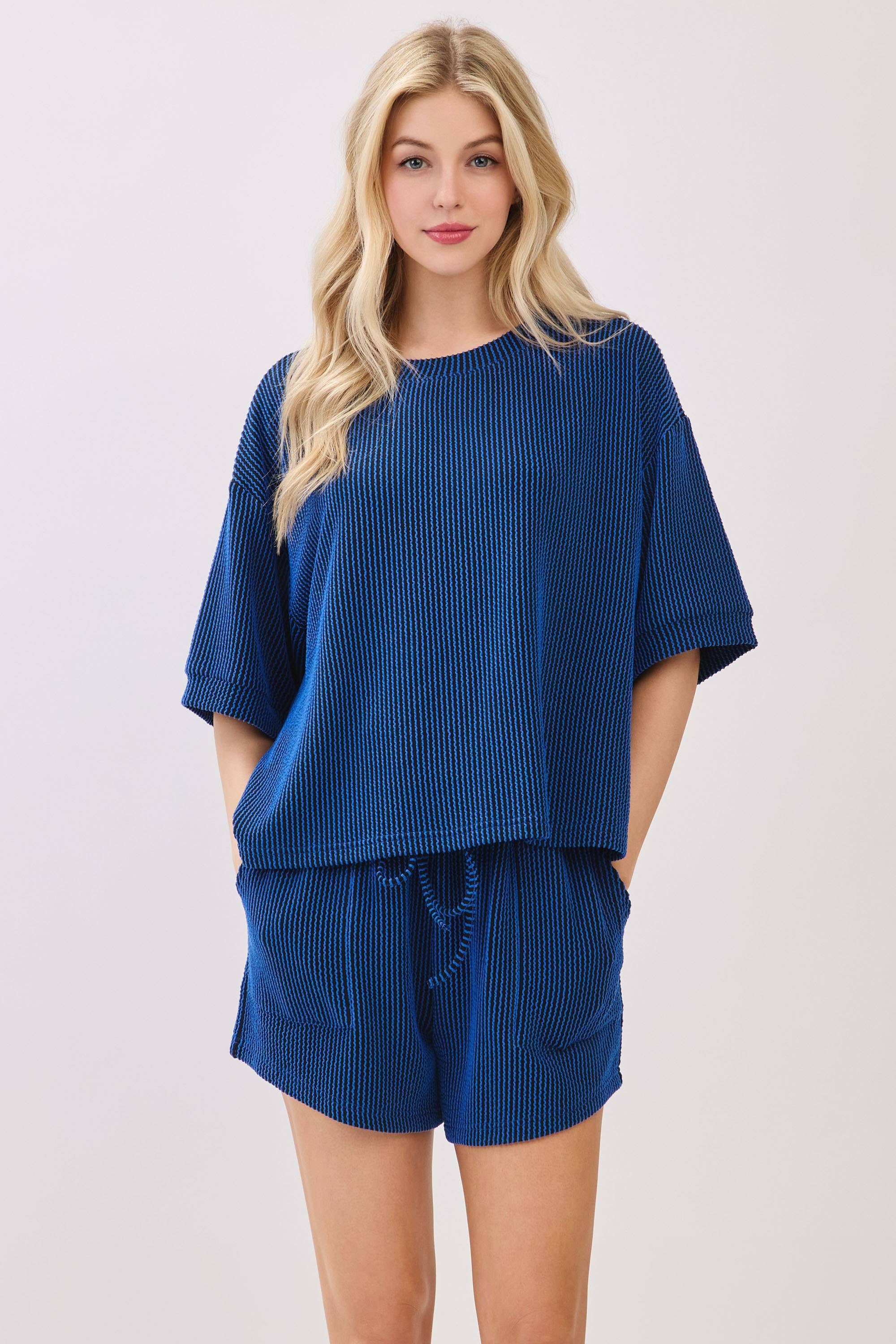 Sewn and Seen - Wholesale Lounge Set - Women's - RIBBED ROUND NECK TOP AND SHORTS SET48