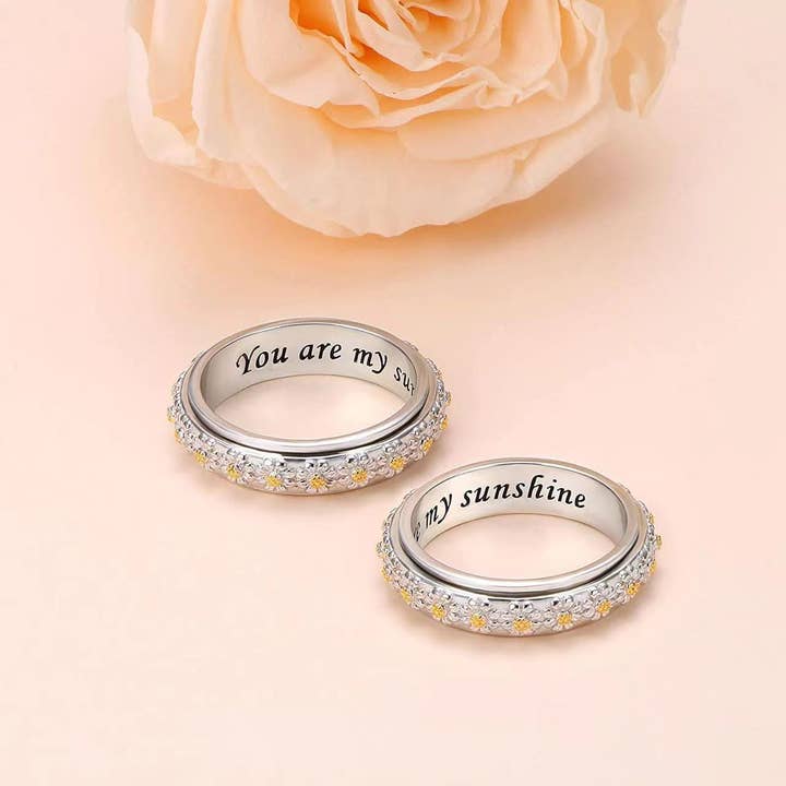 Perimade & Co. LLC - Wholesale Multi-Stone Ring - Daisy Flower Anxiety Fidget Spinner Ring in Solid Copper
