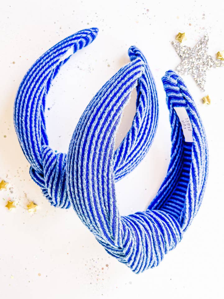 Kongeblå ribbet knyttede pandebånd for engroshandel hos Evie Pearl Handmade LLC