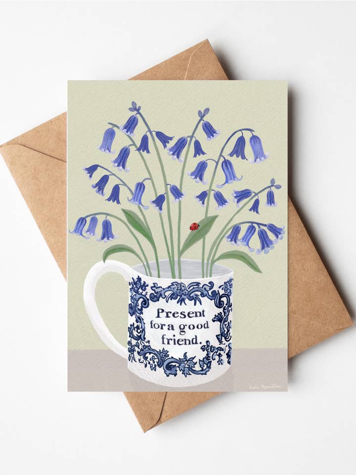 Bluebells in Friendship Cup Card for wholesale by Susie Hamilton Art
