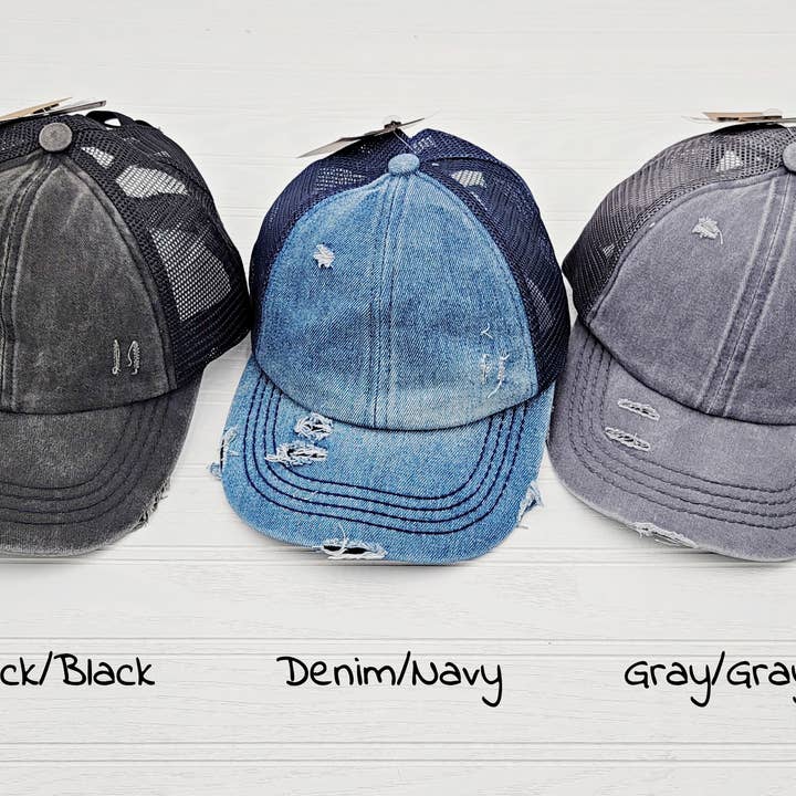 Treasure Bank - Wholesale Ponytail Cap - Women's - C.C Washed Denim, Mesh Back with Crossed Band for Ponytail4