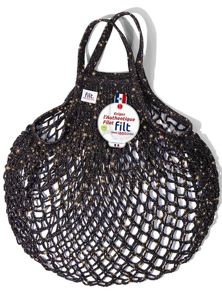 Net shopping bag Noir Gold small handles for wholesale by Filt1860
