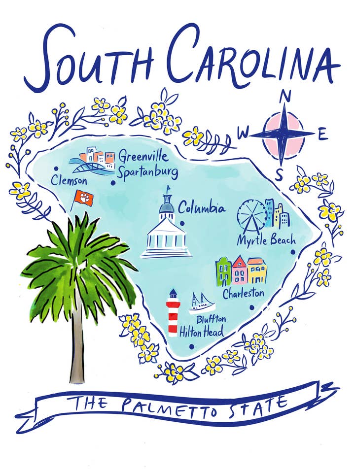 South Carolina Art Map Print for wholesale by Little Desk Drawer