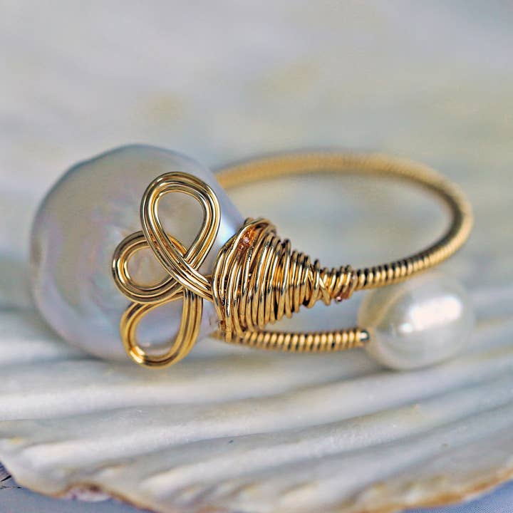 Anel de desvio de pérolas de água doce cultivada em fio enrolado por atacado de IST Jewelry