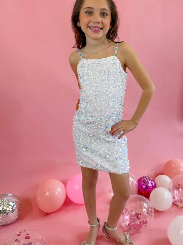 Ellie and Mila - Wholesale Dress - Kids - White Sequin DressÂ
