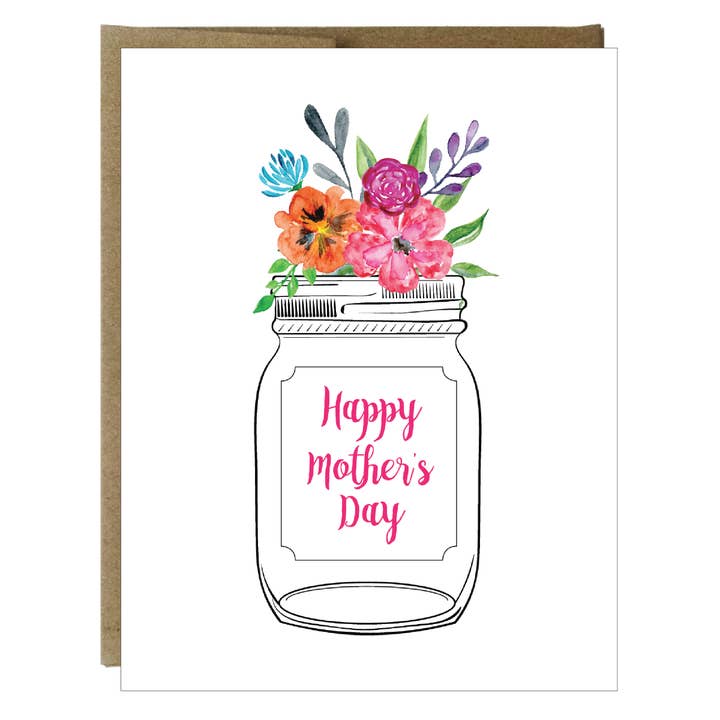 Mason Jar Bouquet Carte de vœux Happy Mother's Day pour la vente par Idea Chic