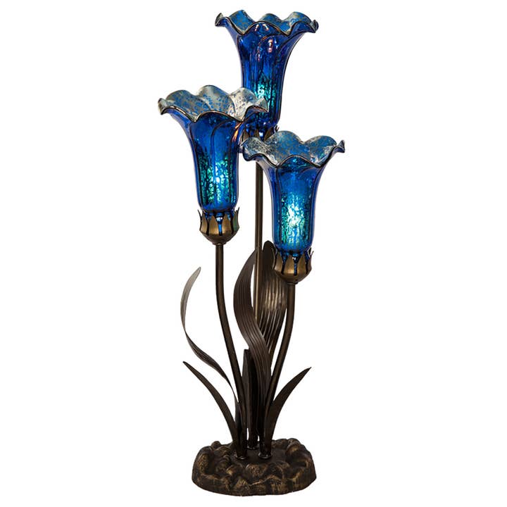 River of Goods - Wholesale Accent/Desk Lamp - 21"H Blue Mercury Glass 3 Lily Uplight Table Lamp