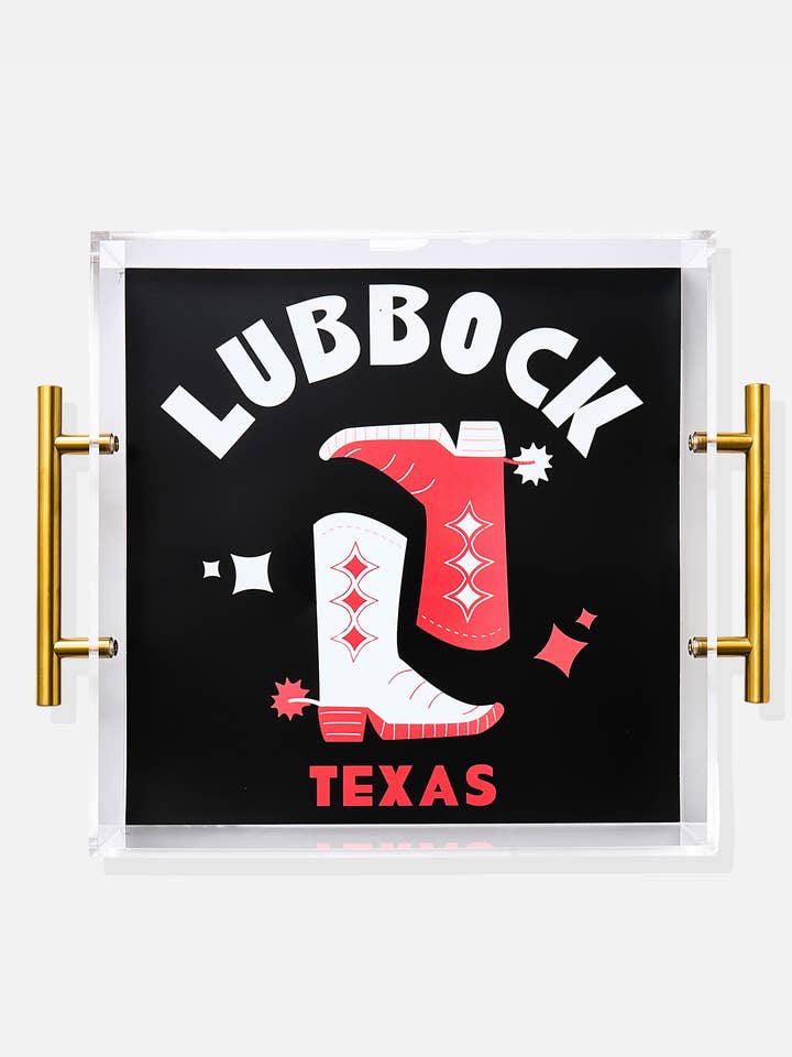 Lubbock | Large Acrylic Tray With Gold Handles for wholesale by Tart By Taylor