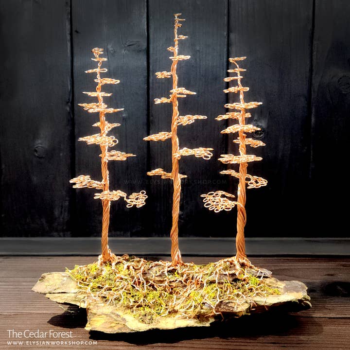 Cedar Forest Copper Wire Tree on Ohko Dragon Stone for wholesale by Elysian Workshop