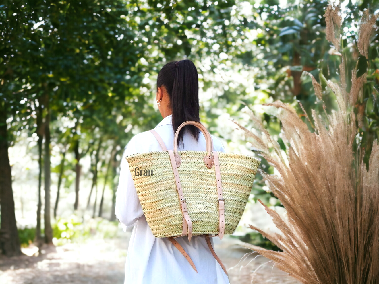 Gran Wholesale - Wholesale Backpack - Women's - Moroccan French Market Basket Bag - Backpack with Leather7