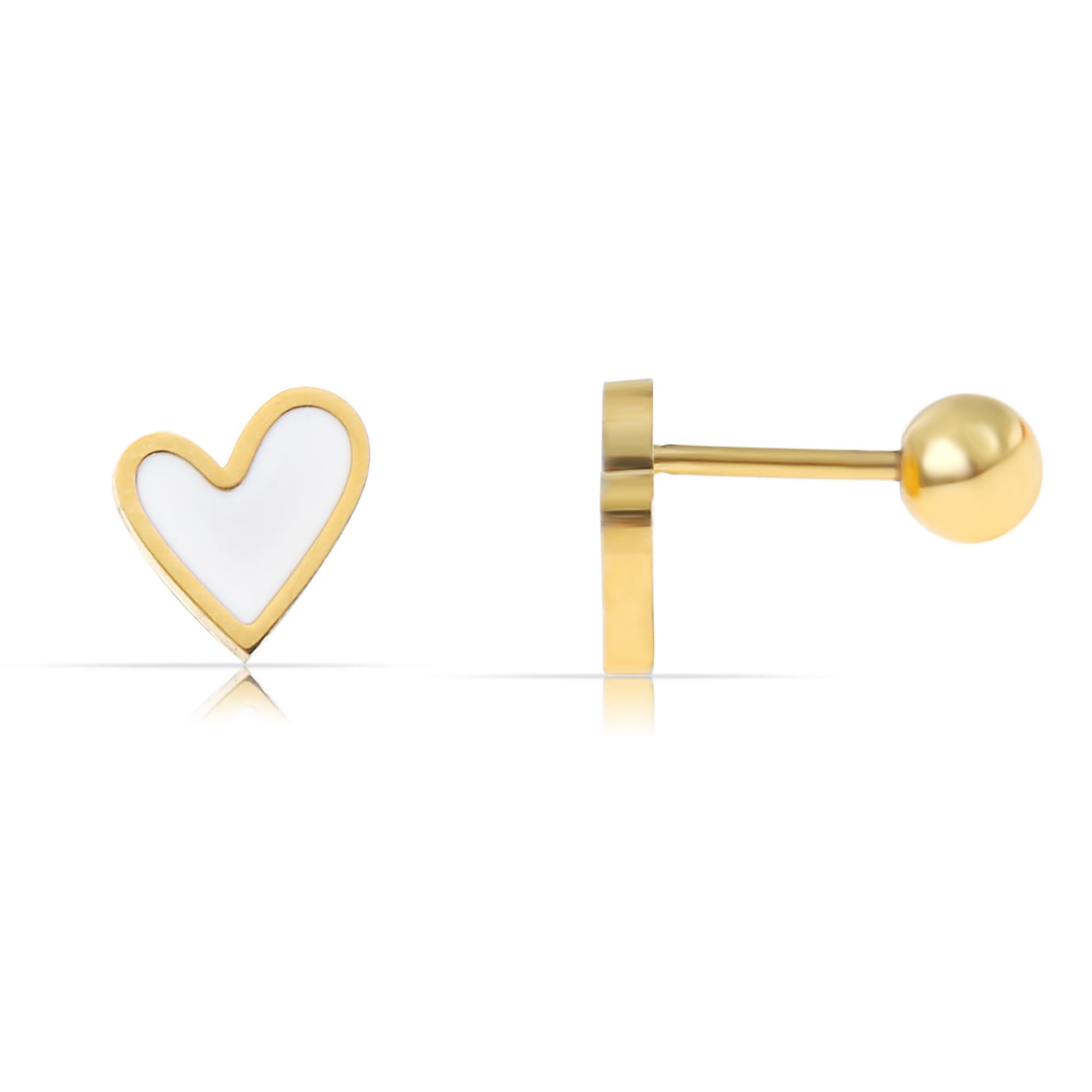Made By Nami - Wholesale Stud/Post Earrings - Heart-shaped earrings in gold/white, made of stainless steel1