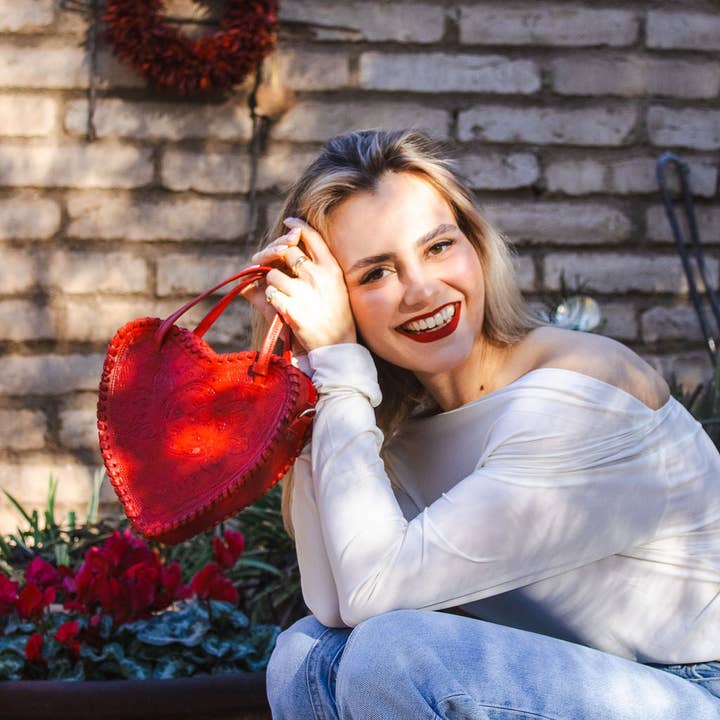 Adela Artisan Made LLC - Wholesale Crossbody Bag - Women's - Red Heart Leather Purse2