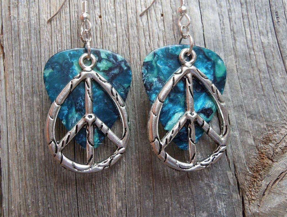 Simply Raevyn - Wholesale Dangle Earrings - Large Oval Peace Sign Charm Guitar Pick Earrings6